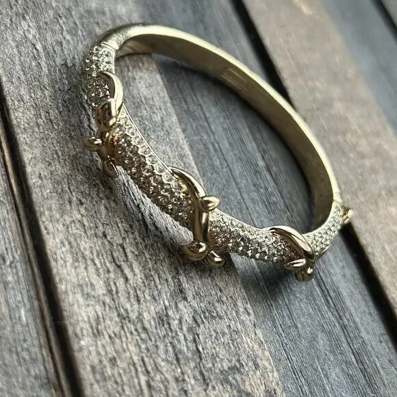 Coach Womens Gold Tone Crystal Pave Script Vine Hinge Bangle Bracelet - Picture 15 of 16